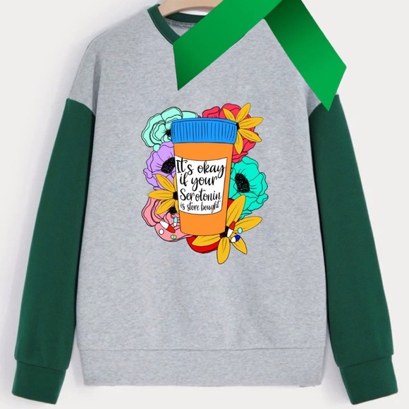 Serotonin Mental Health graphic oversized pullover crewneck sweatshirt small - Picture 2 of 8